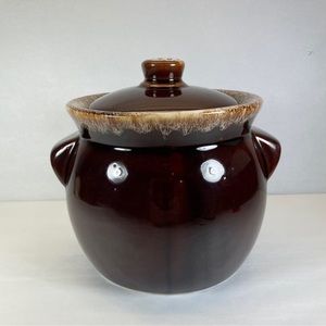 VINTAGE Brown Drip Glaze Bean Pot With Lid